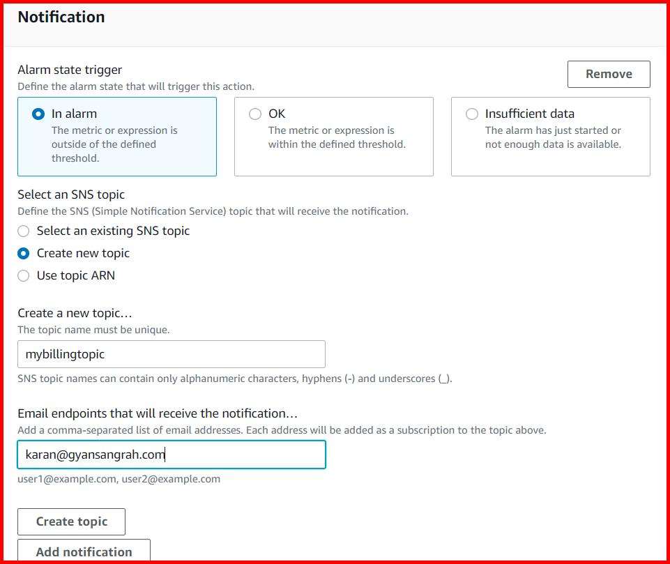 Picture showing a section of screen for creating a topic